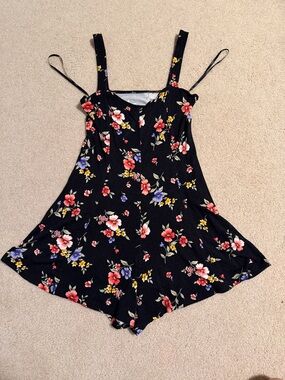 Forever21 Black Floral One-Piece Summer Romper with Flowers
